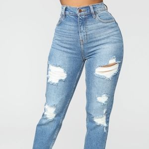 Fashion Nova High Waist Distressed Crop Denim